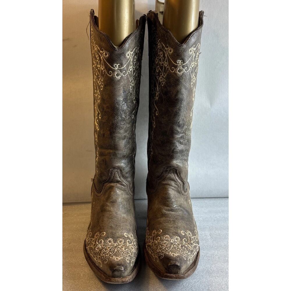CORRAL Vintage Crater Cowboy Boots Bone Embroidery Western 1094 Womens 9.5 M